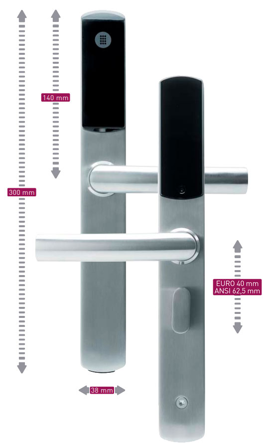 Electronic Hotel Lock SLIM - Dimensions